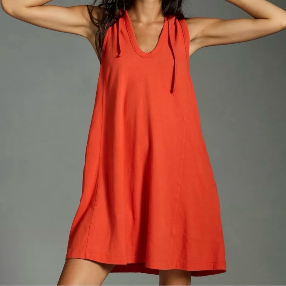 Anthropologie Daily Practice Hoodie Dress XS Orange Sleeveless Athleisure